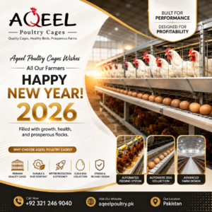 Modern layer poultry cages used for efficient layer chicken production in Pakistan.